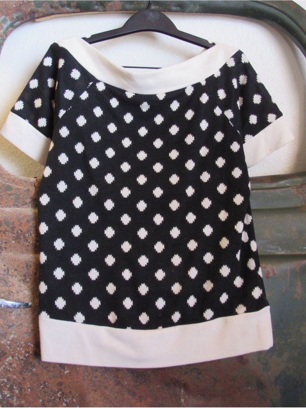 Sourpuss Black & Cream Polka Dot Short Sleeve Knit Sweater